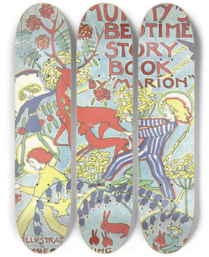 Triptych art skateboard deck of Jessie Marion King Mummys Bedtime Story Book Pl01 by Jessie Marion King (1875-1949)