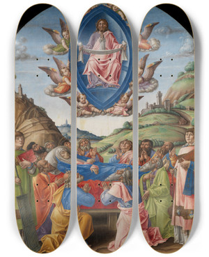 Triptych art skateboard deck of Bartolomeo Vivarini The Death Of The Virgin by Bartolomeo Vivarini (1450-1491)