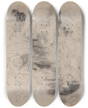 Triptych art skateboard deck of James Ensor Horses And Seated Man by James Ensor (1860-1949)