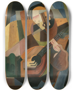 Triptych art skateboard deck of Mara Blanchard Le Joueur De Luth by Maria Blanchard (1881-1932)