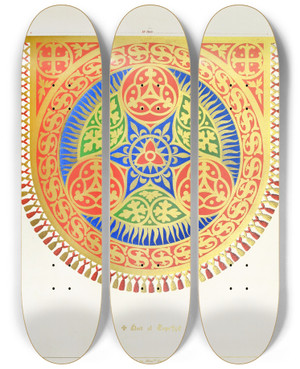 Triptych art skateboard deck of Augustus Pugin Hood Of Cope A Floriated Trefoil by Augustus Pugin (1812-1852)