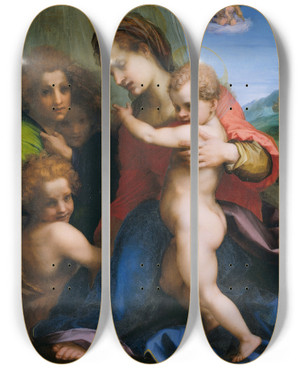 Triptych art skateboard deck of Andrea Del Sarto The Virgin And Child With The Infant Baptist by Andrea del Sarto (1486-1530)