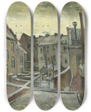 Triptych art skateboard deck of Vincent Van Gogh Houses Seen From The Back by Vincent van Gogh (1853-1890)