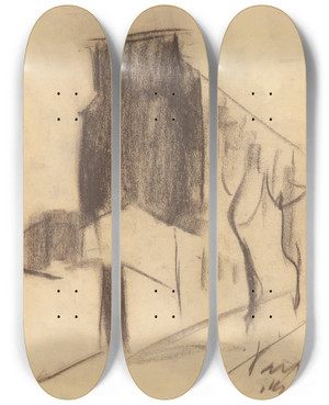 Triptych art skateboard deck of Zolo Palugyay Drawing Of A House In Paris by Zolo Palugyay (1898-1935)