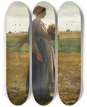 Triptych art skateboard deck of Jules Breton Jeune Femme Dans Les Champs_2 by Jules Breton (1827-1906)