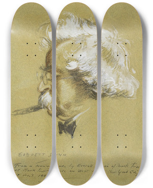 Triptych art skateboard deck of Everett Shinn Mark Twain by Everett Shinn (1876-1953)