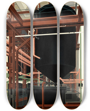 Triptych art skateboard deck of Carl Grossberg Lraffinerie by Carl Grossberg (1894-1940)