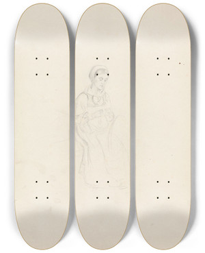 Triptych art skateboard deck of Adolph Tidemand Jente Som Spinner Numedal by Adolph Tidemand (1814-1876)