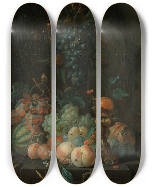 Triptych art skateboard deck of Coenraet Roepel Still Life With Fruit_1 by Coenraet Roepel (1678-1748)