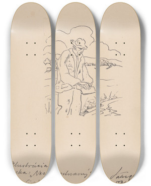 Triptych art skateboard deck of Zolo Palugyay Unemployed by Zolo Palugyay (1898-1935)
