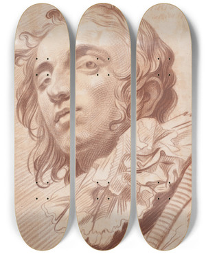Triptych art skateboard deck of Circle Of Jakob Matthias Schmutzer Head Of A Youngman by Circle Of Jakob Matthias Schmutzer (1733-1811)