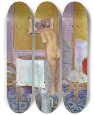 Triptych art skateboard deck of Pierre Bonnard Nude With Red Cloth Nude At Her Toilet by Pierre Bonnard (1867-1947)