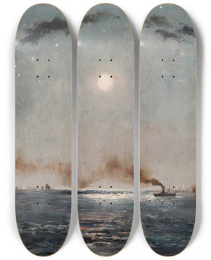 Triptych art skateboard deck of Alfred Stevens Marine De Nuit by Alfred Stevens (1817-1875)