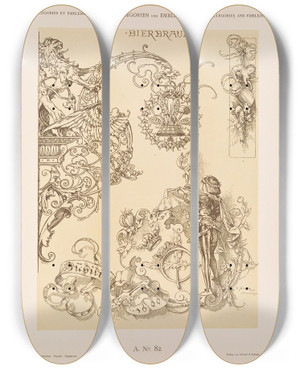 Triptych art skateboard deck of Albert Ilg Allegorien Und Embleme Vol Ii Pl092 by Albert Ilg (1847-1896)
