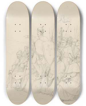 Triptych art skateboard deck of Adolph Tidemand Olav Den Hellige Omstyrter Torsbildet P Hundorp_1 by Adolph Tidemand (1814-1876)