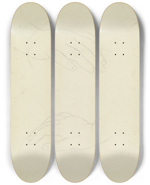 Triptych art skateboard deck of Karl Sandhaas Two Resting Hands by Karl Sandhaas (1801-1859)