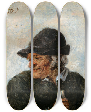 Triptych art skateboard deck of David Teniers The Younger A Peasant by David Teniers The Younger (1610-1690)