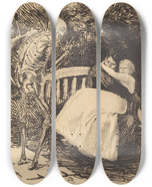 Triptych art skateboard deck of Albert Besnard The Warning Lavertissement by Albert Besnard (1849-1934)