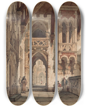 Triptych art skateboard deck of Franois Stroobant Interior Of A Palace by Francois Stroobant