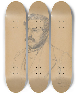 Triptych art skateboard deck of Christen Kbke Portrait Of Christophe Louis Engelhard Dalgas by Christen Kobke (1810-1848)