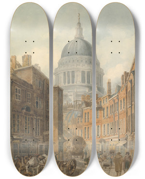 Triptych art skateboard deck of Thomas Girtin St Pauls Cathedral From St Martinslegrand by Thomas Girtin (1775-1802)