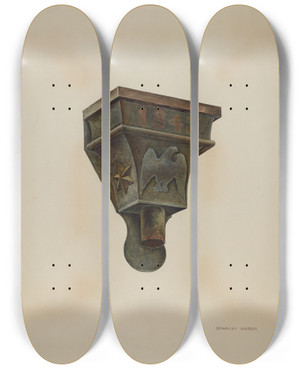 Triptych art skateboard deck of Stanley Mazur Conductor Head by Stanley Mazur