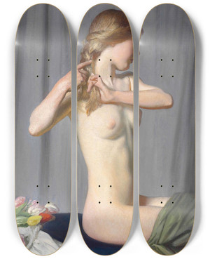 Triptych art skateboard deck of Sir George Clausen Primavera by Sir George Clausen (1852-1944)
