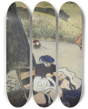 Triptych art skateboard deck of Emile Bernard Bretons Dans Une Barque Bretons In A Ferryboat by Emile Bernard (1868-1941)