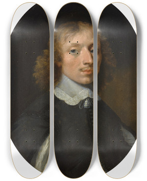 Triptych art skateboard deck of David Teniers The Younger Portrait Of A Young Gentleman by David Teniers The Younger (1610-1690)