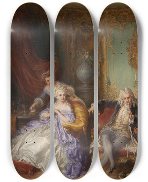Triptych art skateboard deck of Eduard Ender Galante Szene by Eduard Ender (1822-1883)