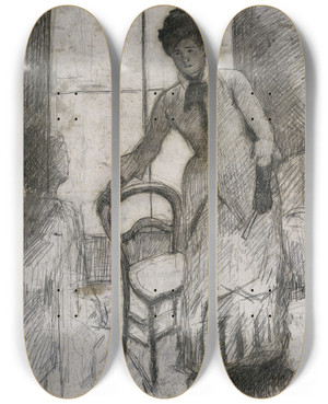 Triptych art skateboard deck of Mary Cassatt The Visitor Recto by Mary Cassatt (1844-1926)