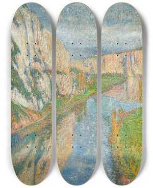 Triptych art skateboard deck of Henri Martin Le Lot Aux Pieds Des Falaises De Saintcirqlapopie by Henri Martin (1860-1943)
