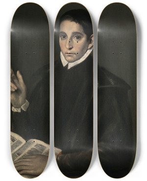 Triptych art skateboard deck of El Greco Domenikos Theotokopoulos Portrait Of A Young Man Traditionally Identified As Saint Aloysius Luigi Gonzaga 15681591 by El Greco Domenikos Theotokopoulos (1540-1614)