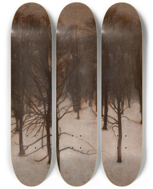 Triptych art skateboard deck of Vilhelm Hammershi Sndermarken Park In Winter by Vilhelm Hammershoi (1864-1916)