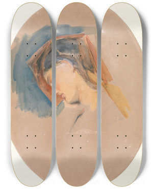 Triptych art skateboard deck of John Frederick Lewis Head Of A Young Woman by John Frederick Lewis (1805-1876)