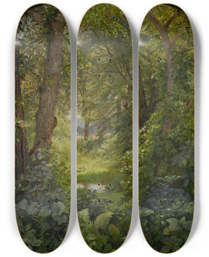 Triptych art skateboard deck of William Trost Richards Woodland Landscape Woodland Glade by William Trost Richards (1833-1905)