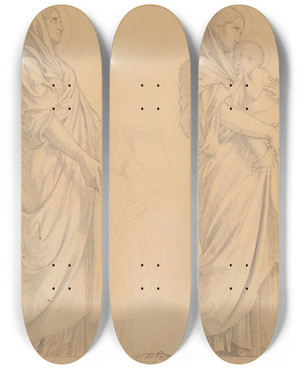 Triptych art skateboard deck of Jeanhippolyte Flandrin La Procession Des Saintes Femmes by Hippolyte Flandrin (1809-1864)