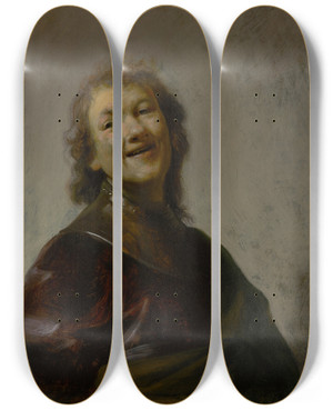 Triptych art skateboard deck of Rembrandt Van Rijn Rembrandt Laughing by Rembrandt Van Rijn (1606-1669) Triptych art skateboard deck of Rembrandt Van Rijn Rembrandt Laughing by Rembrandt Van Rijn (1606-1669)