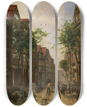 Triptych art skateboard deck of Hermann Rieck Altstadtgasse Hamburg by Hermann Rieck (1850)