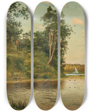 Triptych art skateboard deck of Albert Nikolaevich Benois A Landscape In Finland by Albert Nikolaevich Benois (1852-1936)