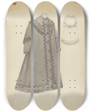 Triptych art skateboard deck of Margaret Concha Coat by Margaret Concha