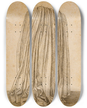 Triptych art skateboard deck of Hans Brosamer Study Of A Pleated Skirt by Hans Brosamer (1495-1554)