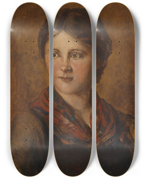 Triptych art skateboard deck of Franz Von Defregger Tiroler Dirndl by Franz Von Defregger (1835-1921)