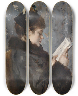 Triptych art skateboard deck of Alfred Stevens Portrait Of A Young Lady by Alfred Stevens (1817-1875)