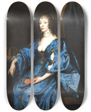 Triptych art skateboard deck of Anthony Van Dyck Queen Henrietta Maria Of England by Anthony Van Dyck (1599-1641)