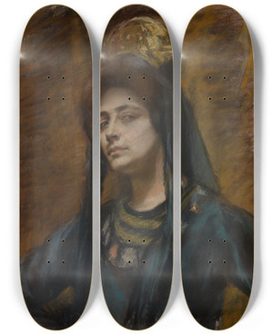 Triptych art skateboard deck of Alice Pike Barney Spanish Comb by Alice Pike Barney (1857-1931)