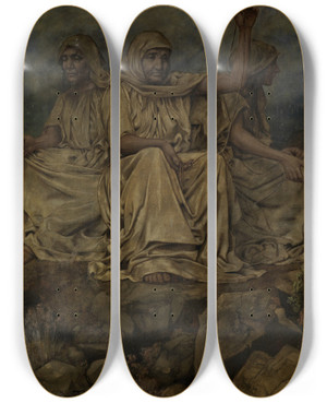 Triptych art skateboard deck of Hans Thoma Die Nornen by Hans Thoma (1839-1924)