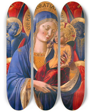 Triptych art skateboard deck of Benozzo Gozzoli Virgin And Child With Angels by Benozzo Gozzoli (1421-1497)