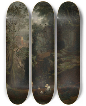 Triptych art skateboard deck of Francis Danby Landscape Near Clifton by Francis Danby (1793-1861)