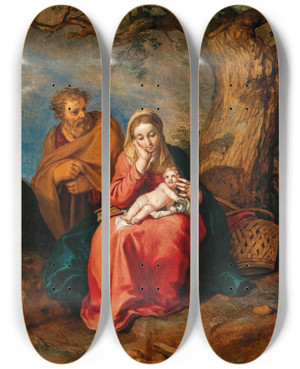Triptych art skateboard deck of Abraham Bloemaert The Rest On The Flight Into Egypt_3 by Abraham Bloemaert (1564-1651)